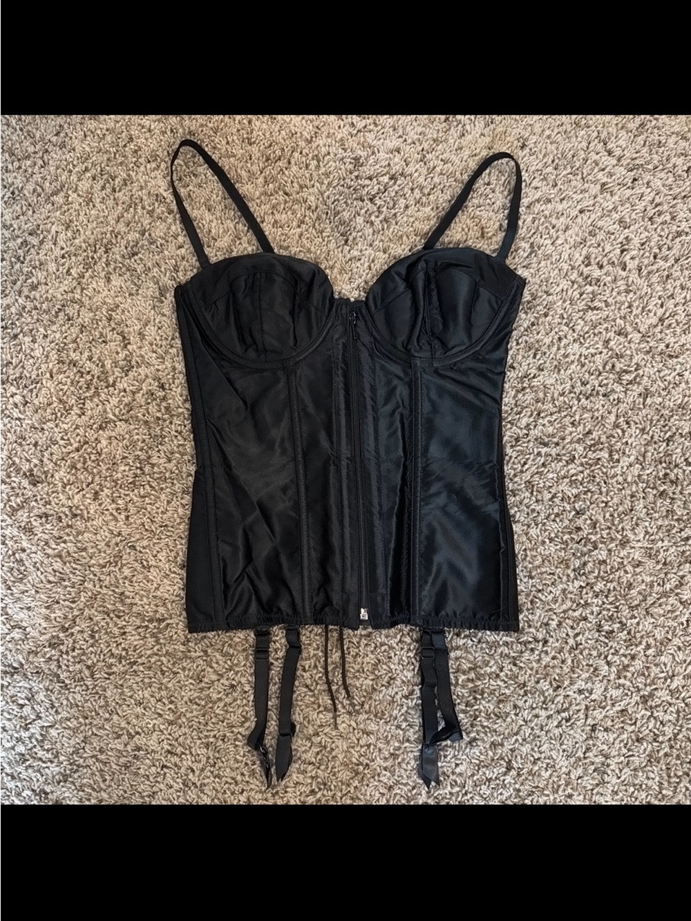 Frederick's of Hollywood Black Satin Bustier with Garter Straps